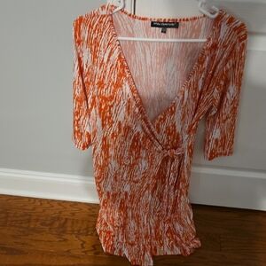 Orange and White Wrap Dress